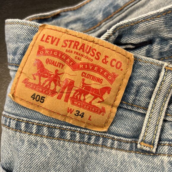 Levis 405 Shorts Mens 34 Blue Jorts Denim Medium Wash American Dad Y2K - Picture 2 of 6